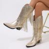 Women's Sparkle Silver Cowboy Boots - Glitter Sequin Fringe Boots with Pointy Toe & Stiletto Heel, Perfect for Disco Cowgirl Outfits & Parties (Gold, Adult, Women, 7.5, Digital, US Shoe System, Medium (Medium)) view 4