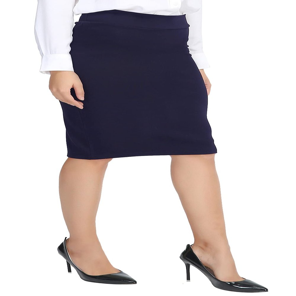 Urban CoCo Women's Elastic Waist Stretch Bodycon Midi Pencil Skirt (XS,Navy Blue)