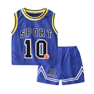 Mobarta Toddler Kids Sports Athletic Jersey Shorts Set Todder Boys Jerseys Outfit 2 Piece Basketball Tank Top Mesh Shorts Set (Blue_s10, 18 Months)