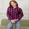 Betusline Girls' Plaid Flannel Shirt, Kids Long Sleeve Button Button Shirts Tops, F Pink & Black #12-3 Years= Tag 100 view 3