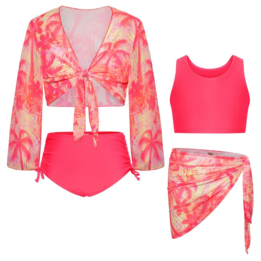 Bathing Suit for Girls Size 7-8 4 Piece Tankini Set with Cover Up Swimsuit Swimwear Set