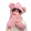 Animal Hood Hat 3 In 1 Beanie with Gloves Scarf Faux Rabbit Fur Hoodie Hat Cute Bear Ear Hat view 1
