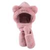 Animal Hood Hat 3 In 1 Beanie with Gloves Scarf Faux Rabbit Fur Hoodie Hat Cute Bear Ear Hat view 2
