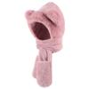 Animal Hood Hat 3 In 1 Beanie with Gloves Scarf Faux Rabbit Fur Hoodie Hat Cute Bear Ear Hat view 3