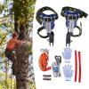Bokknppo Tree Climbing Spikes Set Stainless Steel Cow Leather Tree Climbing Gear Pole Height Adjustable Tree Climbing Tool with Safety Belt Gloves for Outdoor Jungle Survival Fruit Picking (Blue) view 1