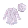 Baby Girl Swimsuit Baby Girls Long Sleeve One Piece Swimsuit Romper with Hat Bathing Suit Beach Rash Guard (Ivory, 0-3 Months) view 1