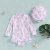 Baby Girl Swimsuit Baby Girls Long Sleeve One Piece Swimsuit Romper with Hat Bathing Suit Beach Rash Guard (Ivory, 0-3 Months) view 3