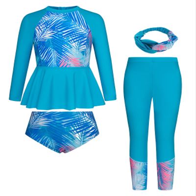 GRACE KARIN Girls Long Sleeve Bathing Suit Feather Rashguard Swimsuit for Girl Size 7-8