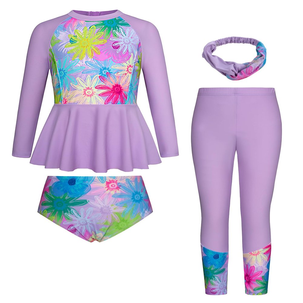 Girls Swimsuit Size 6-7 Daisy Rash Guard Swimwear Long Sleeve Daisy Bathing Suit