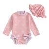 Baby Girl Swimsuit Baby Girls Long Sleeve One Piece Swimsuit Romper with Hat Bathing Suit Toddler Bathing Suit (a-Pink, 3-6 Months) view 1