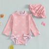 Baby Girl Swimsuit Baby Girls Long Sleeve One Piece Swimsuit Romper with Hat Bathing Suit Toddler Bathing Suit (a-Pink, 3-6 Months) view 3