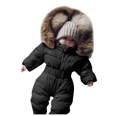Baby Girls Winter Coats Jumpsuit Infant Outerwear Hooded Donw Jacket Snowsuit Coat Baby Romper (T1-Black, 6-9 Months)