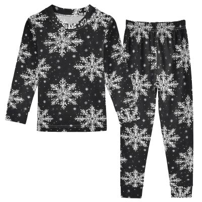 ALAZA White Snowflake Black Merry Christmas 2 Piece Pajama Set Long Sleeve Top and Pants Sleepwear Unisex 24M