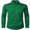 JEMITOP Men's Stretch Wrinkle Free Dress Shirts Formal Wedding Prom Long Sleeve Button Down Shirt Green M view 2