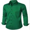 JEMITOP Men's Stretch Wrinkle Free Dress Shirts Formal Wedding Prom Long Sleeve Button Down Shirt Green M view 3
