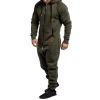 Hulpvktsgiq Men's Hooded Jumpsuit Zip Up One Piece Pajamas Fleece Playsuit Jogger Sweatsuit Overall Jogging Romper Tracksuit (Army Green c, S) view 2