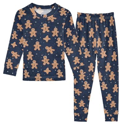 ALAZA Christmas Gingerbread Star Dark Blue 2 Piece Pajama Set Long Sleeve Top and Pants Sleepwear Unisex 8Y