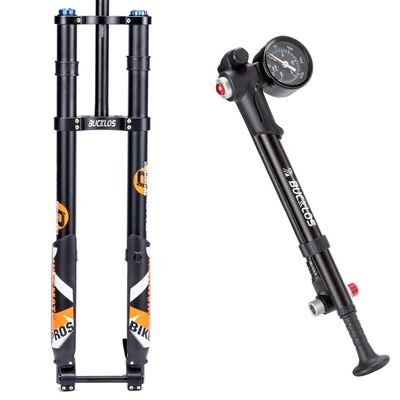 BUCKLOS 29 inch Bike Air Suspension Inverted Downhill ForkThru Axle Boost 15x110mm Travel 180mm Straight Forks & Bike Shock Pump for Air Front Fork and Rear Suspension Air Shocks Bike Tire Pump