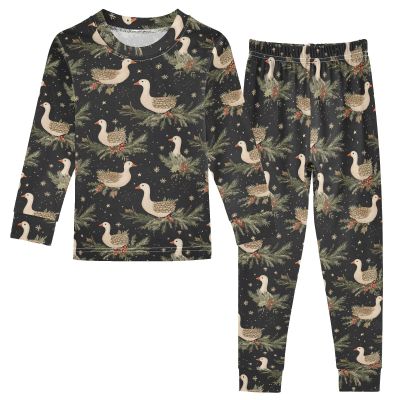 ALAZA Christmas Goose Snowflake 2 Piece Pajama Set Long Sleeve Top and Pants Sleepwear Unisex 24M Multicolor