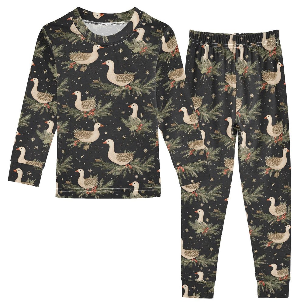 ALAZA Christmas Goose Snowflake 2 Piece Pajama Set Long Sleeve Top and Pants Sleepwear Unisex 24M Multicolor