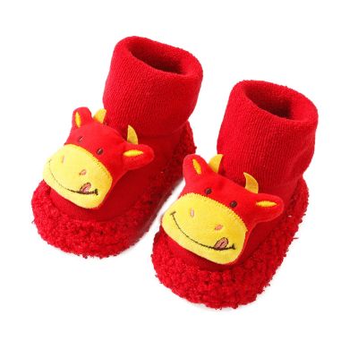 Baby Socks Slipper Socks Winter Warm Non-Slip Grip Socks Cartoon Kids Newborn Soft Cute Cotton Bear Toddler Socks (RD2, 5 Infant)