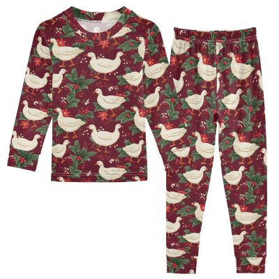 ALAZA Christmas Goose Flower Blossom 2 Piece Pajama Set Long Sleeve Top and Pants Sleepwear Unisex 5T Multicolor