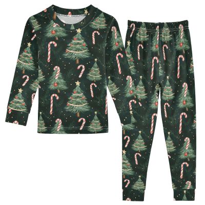 ALAZA Candy Cane Christmas Tree Star Ball 2 Piece Pajama Set Long Sleeve Top and Pants Sleepwear Unisex 5T Multicolor