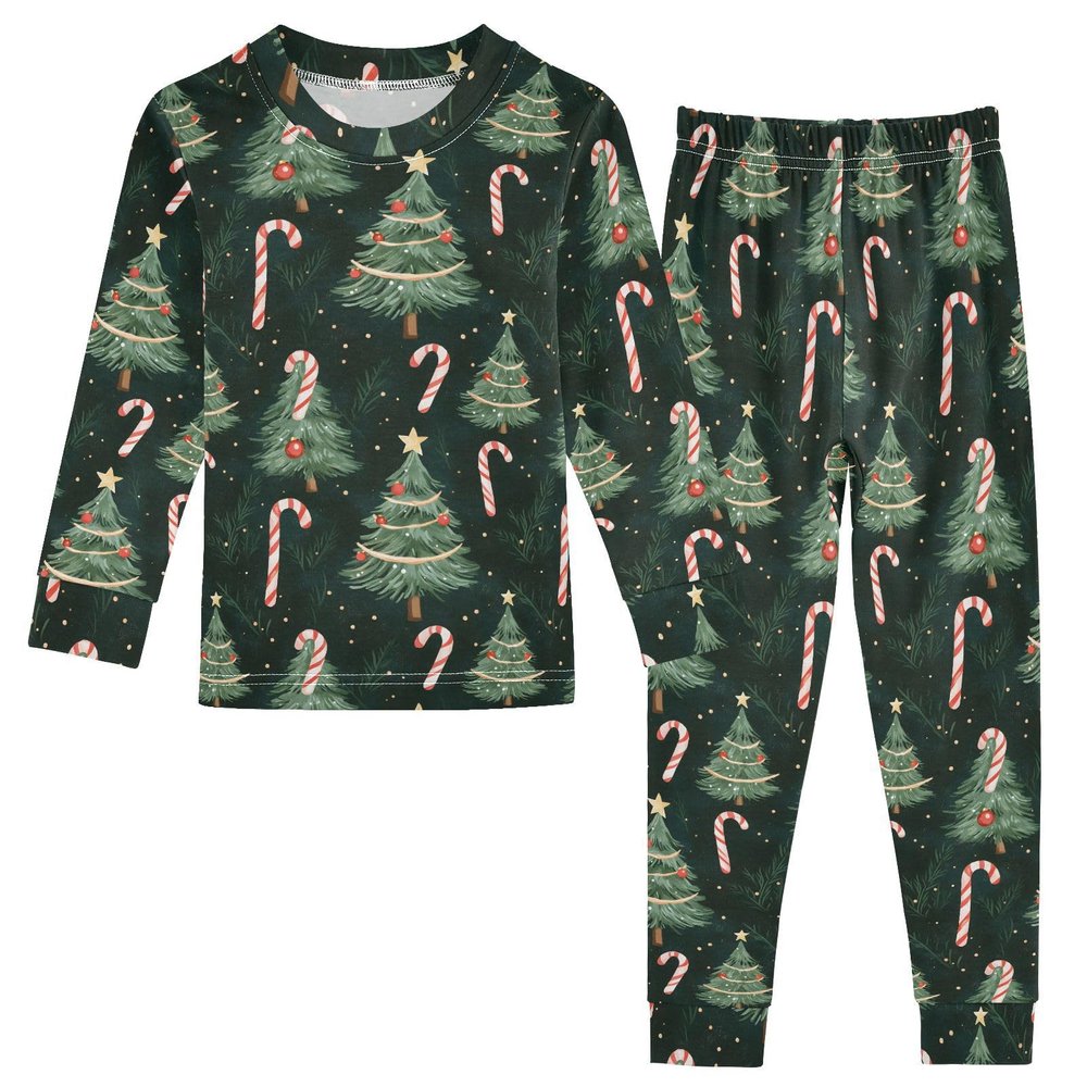 ALAZA Candy Cane Christmas Tree Star Ball 2 Piece Pajama Set Long Sleeve Top and Pants Sleepwear Unisex 5T Multicolor