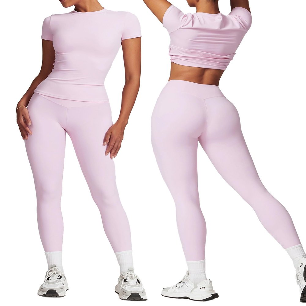 yoga sets for women 2 piece Seamless Workout Sets for Women High Waist Removing chest pad workout sets (pink, S)