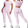 yoga sets for women 2 piece Seamless Workout Sets for Women High Waist Removing chest pad workout sets (pink, S) view 1
