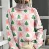 Christmas Sweater for Women Turtleneck Tree Elk Printed Long Sleeve Tops Lightweight Warm Casual Sweatshirt Plus Size C-White view 2