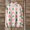 Christmas Sweater for Women Turtleneck Tree Elk Printed Long Sleeve Tops Lightweight Warm Casual Sweatshirt Plus Size C-White view 4
