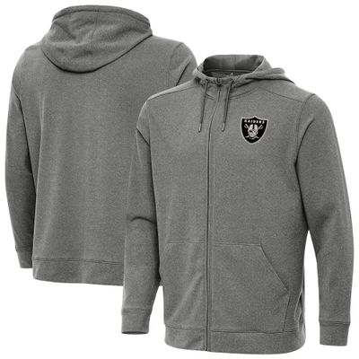 Antigua Men's Heather Black Las Vegas Raiders Effortless Full-Zip Hoodie Jacket