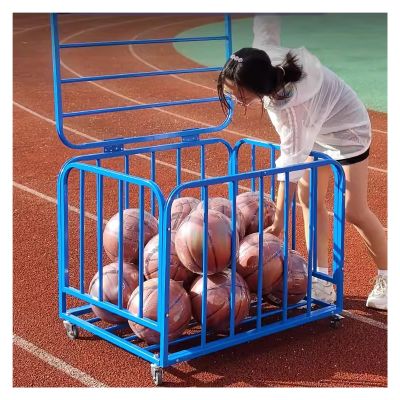 Ball Storage Cart with Wheels, Lockable Heavy Duty Rolling Sports Equipment Organizer - Stackable Metal Basketballs Footballs Rack for School/Gym, with Lid.