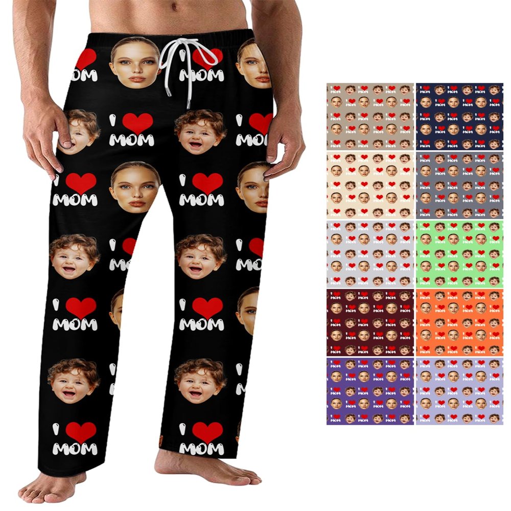 Custom Pajama Pants for lovers Men Women Personalized Pajamas with Photo Dog Cat Face Valentine's Day Gifts Customized pajama pants funny face matching pants for Mother's Day pj 4