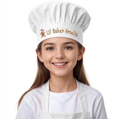 Personalized Lil' Baker Kids Chef Hat & Apron - Customized Toddler Chef Hat, Elastic Band - Kids Kitchen Gear in White, Black, Red, Purple, Pink