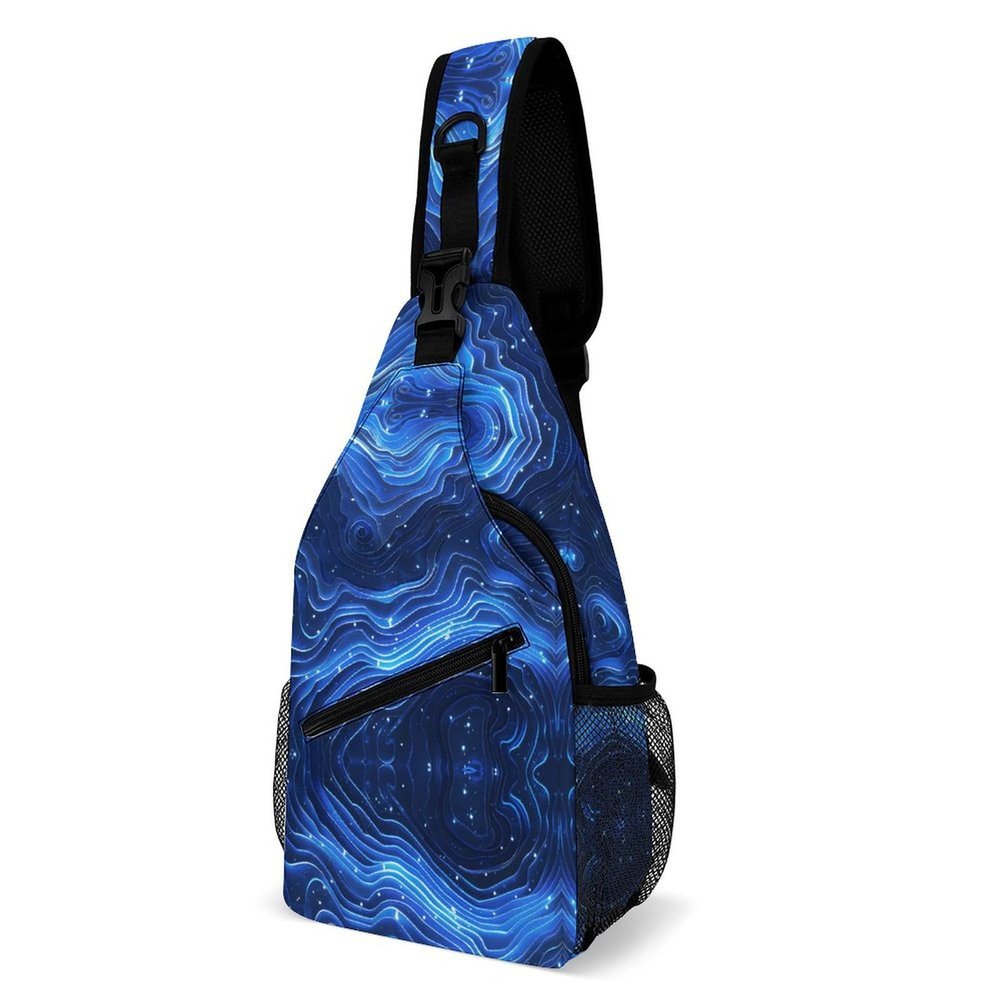 DWVTMNS Chest Bag Electric Blue Pattern Printed Front Chest Pack Crossbody Pack for Hikingcycling Shopping Mountain Climbing