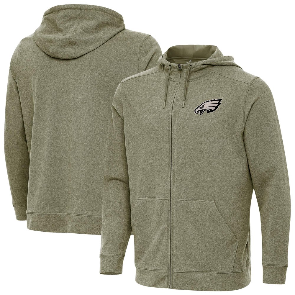Antigua Men's Olive Philadelphia Eagles Effortless Full-Zip Hoodie Jacket