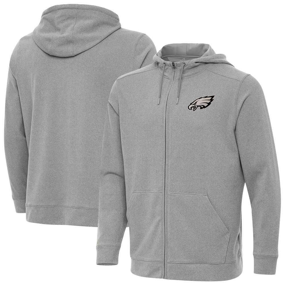 Antigua Men's Heather Gray Philadelphia Eagles Effortless Full-Zip Hoodie Jacket