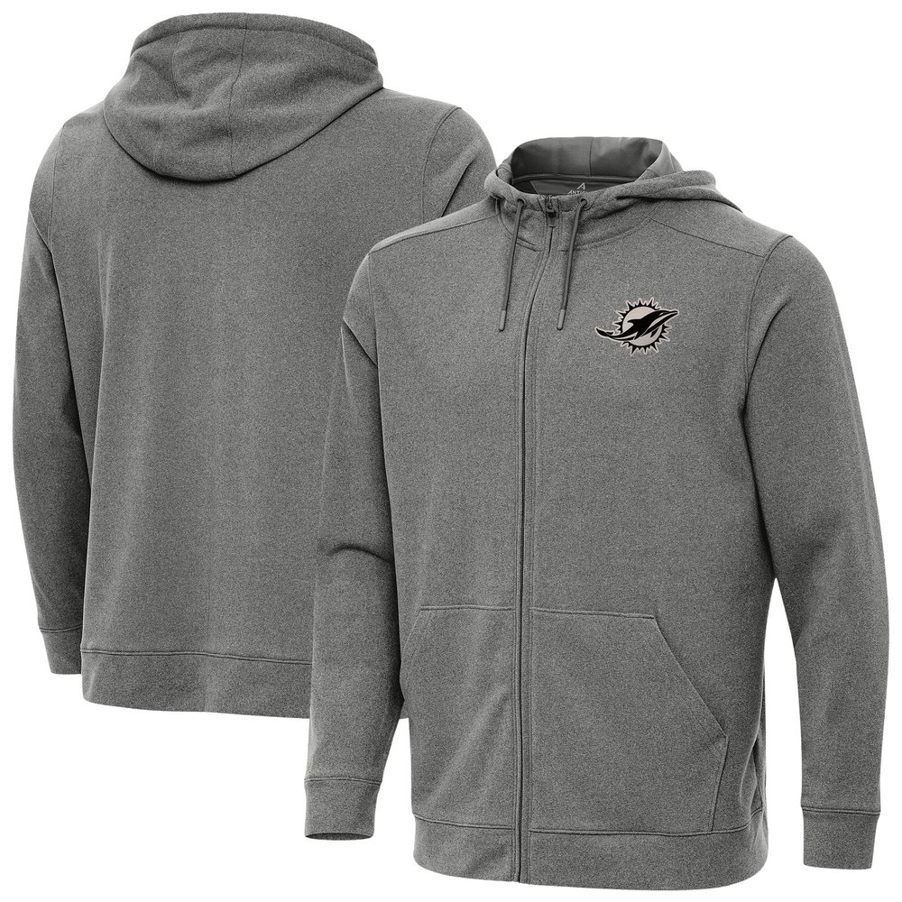 Antigua Men's Heather Black Miami Dolphins Effortless Full-Zip Hoodie Jacket
