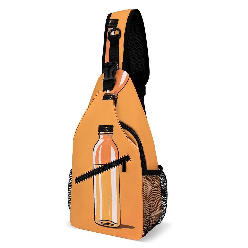 DWVTMNS Chest Bag Orange Bottle of Water Printed Front Chest Pack Crossbody Pack for Hikingcycling Shopping Mountain Climbing