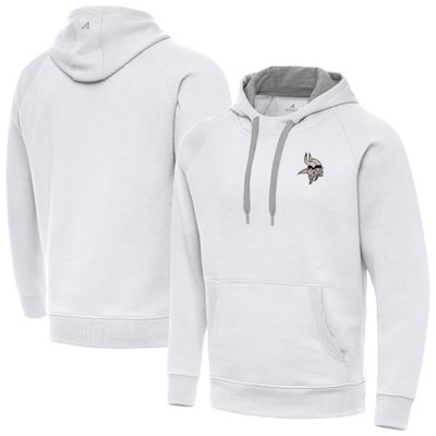Antigua Men's White Minnesota Vikings Brushed Carbon Victory Pullover Hoodie