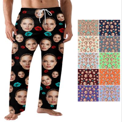 Custom Pajama Pants for lovers Men Women Personalized Pajamas with Photo Dog Cat Face Valentine's Day Gifts Customized pajama pants funny face matching pants for couples pj 46
