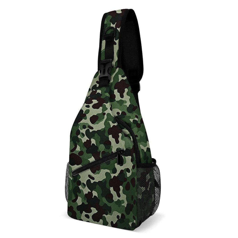 DWVTMNS Chest Bag Green Camouflage Printed Front Chest Pack Crossbody Pack for Hikingcycling Shopping Mountain Climbing