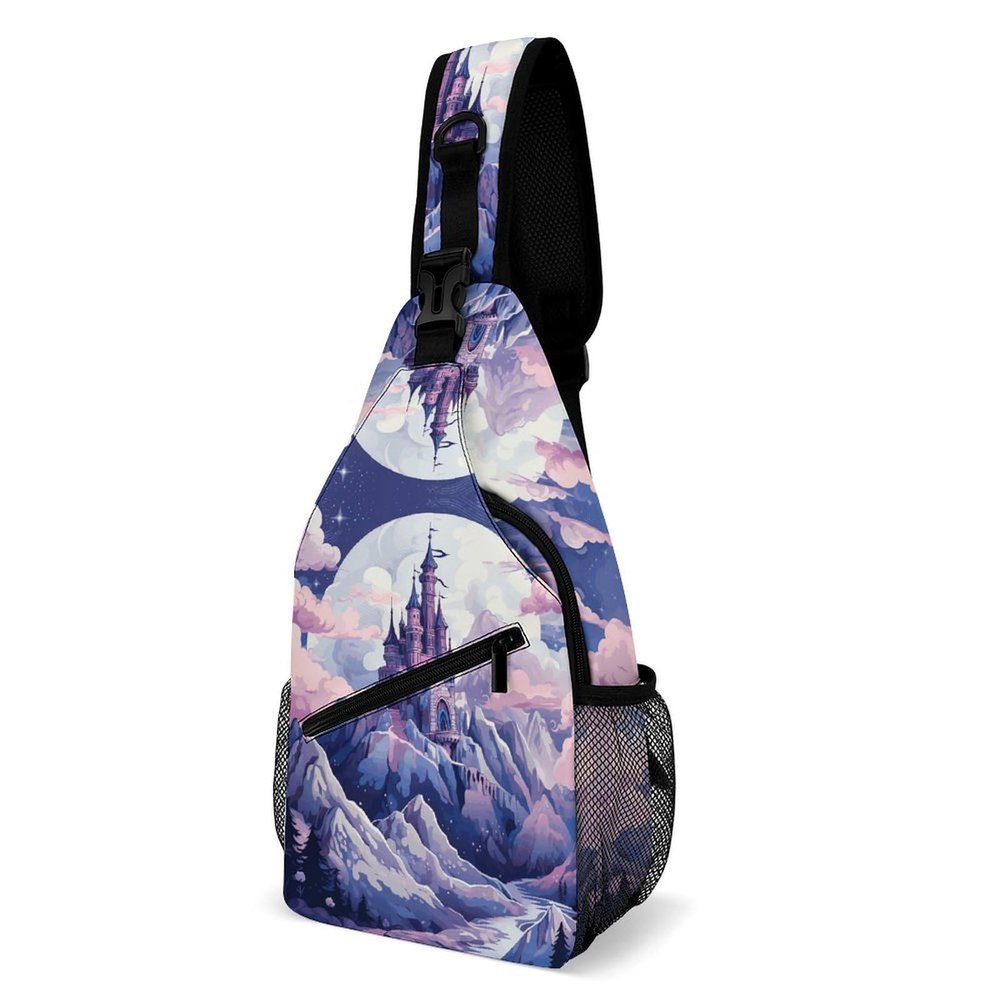 DWVTMNS Chest Bag Clouds over The Castle Printed Front Chest Pack Crossbody Pack for Hikingcycling Shopping Mountain Climbing