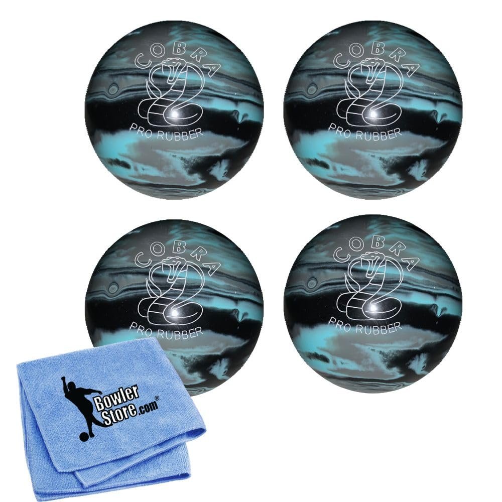 EPCO Candlepin Bowling Balls - Cobra Pro Rubber - Black, Light Blue & Grey (4 1/2 inch- 2lbs. 7oz.) 4 Balls