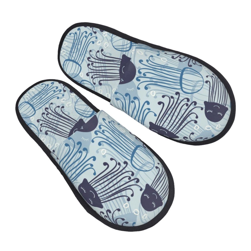 MULIHU Jellyfish Seamless Pattern Slippers Winter Indoor and Outdoor Slipper Warm Cozy Soft Lightweight House Shoes Fuzzy Slip-On Slipper Large