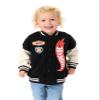 Hot Wheels Boys Bomber Jacket | Kids Flame Logo Graphic Print Varsity Jacket in Black | Childrens Baseball Jacket view 1