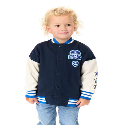 Paw Patrol Chase Boys Bomber Jacket | Kids Blue Puppy Character Logo Varsity Jacket | Childrens Baseball Jacket