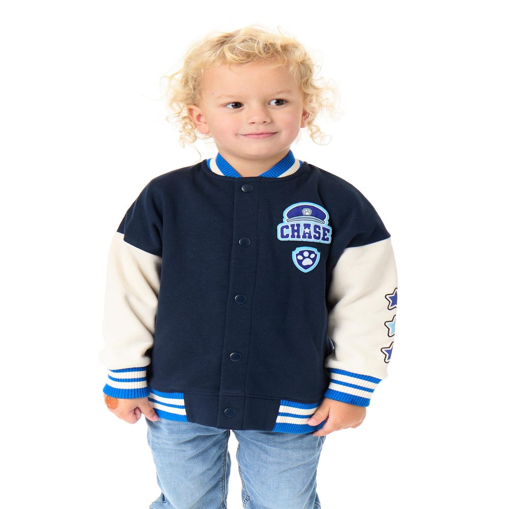 Paw Patrol Chase Boys Bomber Jacket | Kids Blue Puppy Character Logo Varsity Jacket | Childrens Baseball Jacket